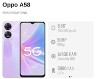 OPPO A58 4G/5G | 6GB/8GB + 128GB ROM | 33W SUPERVOOC | 5000mAh Battery | Oppo Malaysia 1 Year Warranty