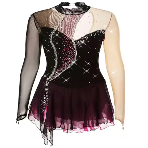 Women Ice Skating Dress Outfits Open Back Mesh Spandex High Elasticity Competition Skating Wear Hand