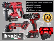 Europa Hilt 20V Cordless Combo : ( Brushless 3-Mode Rotary Hammer + Hammer Drill ) + Angle Grinder