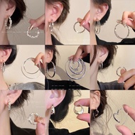 0 Silver Needle Plain Hoop Earrings Female High-End Exaggerated Earrings Earrings Hoop Earrings