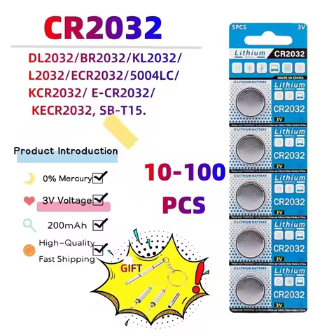 7-day fast delivery 10-100pcs cr2032 battery 3v Button Cell Specialized car remote control battery D