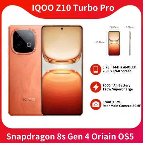 New IQOO Z10 Turbo Pro 5G Smart Phone 6.78'' 144Hz AMOLED Screen Snapdragon 8s Gen 4 7000mAh Battery