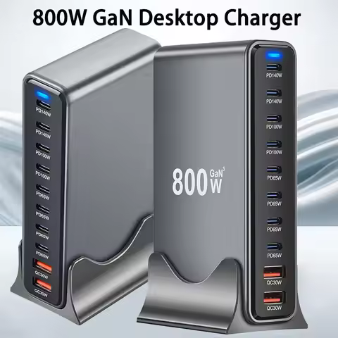 800W GaN 10 Ports Fast Charging Station Adapters USB C Dual 140W PD3.1 Desktop Charger for Multiple 