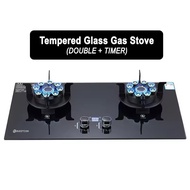 AT-Tech 7kw+7kw Dapur Gas Tempered Kaca Gas Stove Tempered Glass Embedded Double Burner Household Ki
