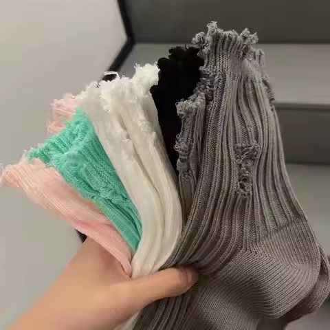 Broken Hole Socks Women Skateboard Beggar Cotton Socks Medium Tube Knitted Street Stocking Trendy Ri