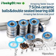 16pcs Fast Skate Bearing Ceramic Black Ceramic Beads 608-2rs High Speed Self-lubricated 7-balls Unde