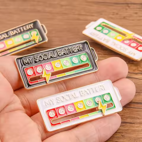My Social Power Battery Brooch Social Power Enamel Badge Movable Selection Mood Cloud Social Anxiety