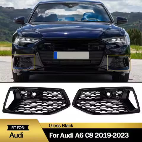 Car Front Bumper Fog Light Grille Grill Black Plastic for Audi A6 C8 RS6 Style 2019 2020 2021 2022 2