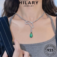 HILARY JEWELRY 純銀項鏈 925 Sterling Korean Perak Necklace Accessories Pendant For Rantai Original Chain Silver Women Perempuan Emerald Leher Fashion N1334