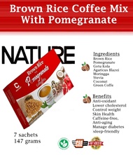 Brown Rice Coffee with Pomegranate Mix with Stevia Leaves Extract Antioxidant Weight Loss Decaf Hala