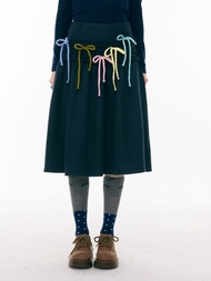 ziziFei''學院日記簿''木耳邊多色蝴蝶結高腰顯瘦中長款半身裙女