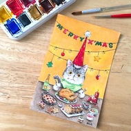 小貓聖誕大餐 聖誕卡 明信片