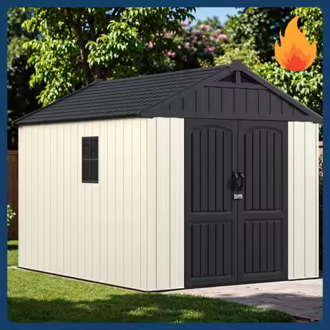 [Discounted Price!]8 x 10 FT Plastic Outdoor Storage Shed with Floor, Garden Resin Shed Tool Shed wi