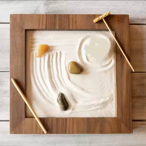 Mini Zen Garden Wooden Desk Sand Table Ornaments Small Landscape Crafts Retro Zen Garden Accessories
