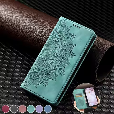 Magnetic Case For iPhone 15 Pro Max Case Mandala Leather Cover For iPhone 15 14 7 8 Plus 11 12 13 Pr