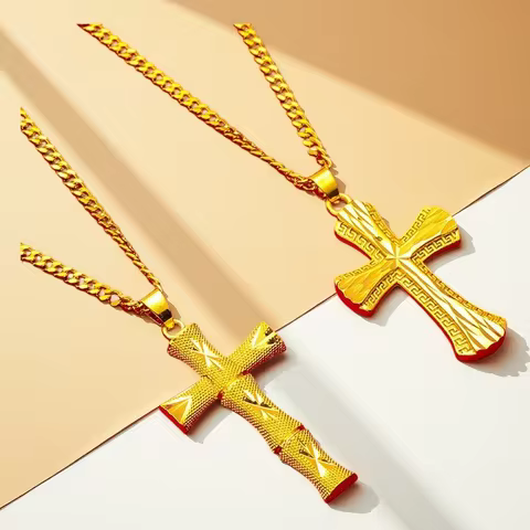 9999 24K genuine gold classic men's and women's dominant cross necklace men's and women's chain cros