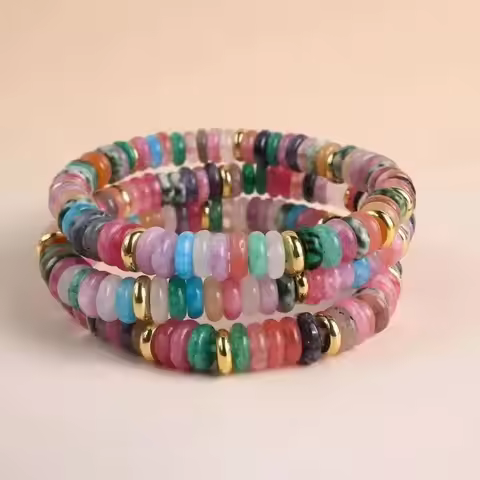 Candy Bead Gemstone Stretch Bracelet Smooth Rondelle Gemstone Bracelet Boho Stacking Bangle