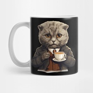 GElas Ceramic Cat Theme Coffee Drinking Scottish Fold Cat Drinking Coffee - Cats Coffee Mug