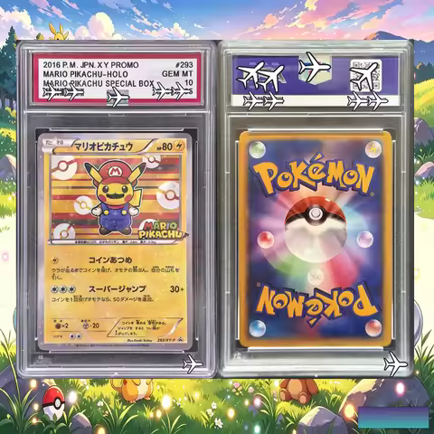 PTCG 2016 Mario Pikachu 293/XY-P Holo Custom Card - Pokemon Japanese XY Promo Special Box Replica Co