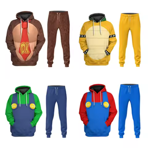 Bowser Cosplay Hoodie Luigi Donkey 3D Printed Pullover Hooded Sweatshirt Pants Joggers Casual Trouse
