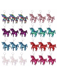 24 piezas Llaveros de lentejuelas reversibles, llaveros con forma de unicornio y caballo, regalo de fiesta para niños y niñas, accesorios para mochila, detalles para fiestas de cumpleaños, Pascua y San Valentín