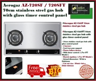 Aerogaz AZ-720SF / 720SFT 70cm Stainless Steel Gas Hob With Glass Timer Control Panel | Free Shipping Fast Delivery