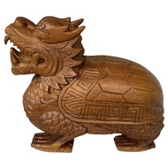 Auspicious Dragon Tortoise Wood Sculpture