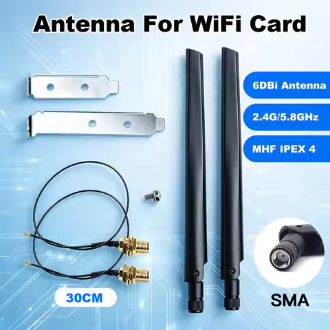 FENVI 2Pcs 6DBi Antenna Set Dual Band 2.4G/5GHz SMA MHF4 Extension Cable Set For NGFF M.2 Wifi Card 