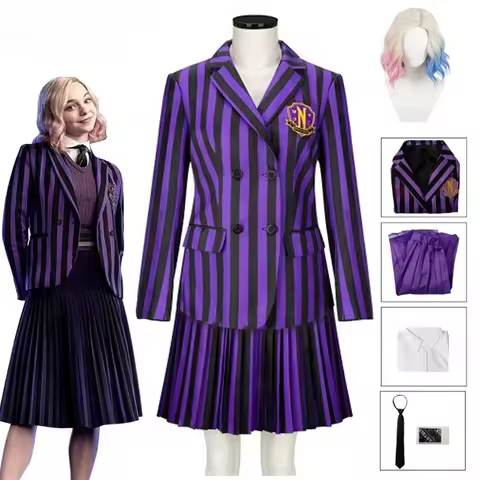 Wednesday - Enid Cosplay Costume Purple Striped School Uniform Outfits For Adult Coat Shirt Skirt Ti