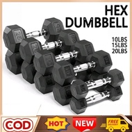 Hex Dumbbell 10/15/20LBS Metal Handle Rubber Hexagon