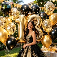 28pcs Black Gold 18th Birthday Decoration Set Number Balloons for 21st 60th Anniversary Party Needs