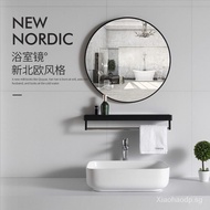 《Delivery within 48 hours》Wall Punch Toilet Bathroom Mirror Nordic Makeup Mirror Storage Rack Bathroom Stickers Bathroom Mirror Wall Hanging round Jhi6