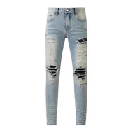 HOT14★AMIRI ripped patch micro-elastic small feet slim-fit jeans