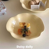 Milk Yellow High-End Ruffled Dinner Plate ins Style Style Style Fruit Salad Plate Pasta Ceramic Plat
