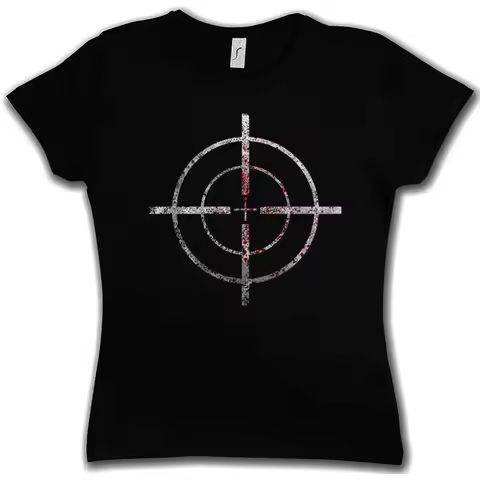 BLOODY CROSSHAIRS SNIPER WOMAN T SHIRT Call of Crosshair Duty Gun Ego Shooter