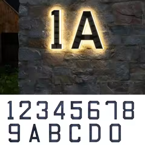 Solar Powered House Number Sign with LED Backlight Auto On/Off Waterproof LED Modern Address Plaque 