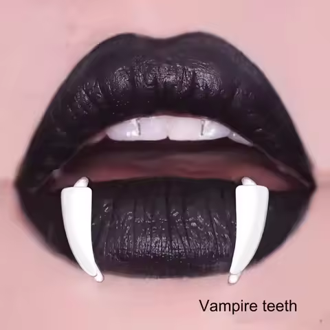 2PCS Customized Stainless Steel Fangs Fake Lip Piercing Lip Clip Goth Cosplay Vampire Teeth Body Jew