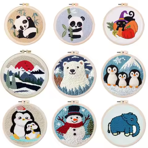 Decorative Punch Needle Embroidery Cartoon Animal Pattern For Adults DIY Needlework Wool Punch Needl