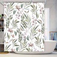 Chic Floral Shower Curtain Greenery Pink Bloom Design Watercolor Print for Bathroom Decorations 72x8