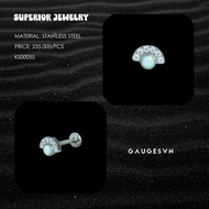 INI White stone fan earrings with white opal handle - SUP_KS00055
