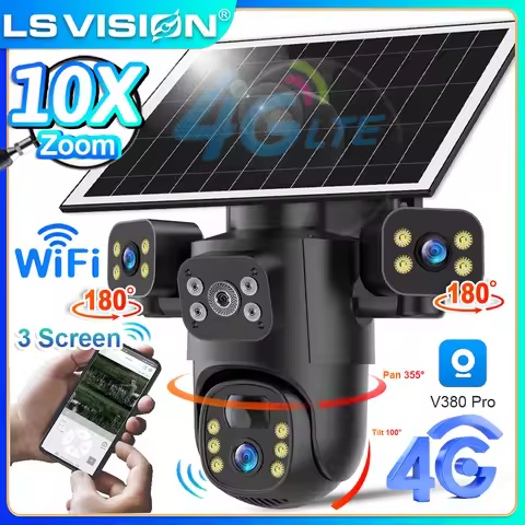 LS VISION 4G Solar Camera 10X Digital Zoom Three Screen 15MP Outdoor WiFi Security Camera Human Dete