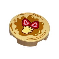 樂高王子 LEGO 2x2 圓 食物 蛋糕 鬆餅 舒芙蕾 草莓 奶油 印刷 沙色 14769pb61 T484