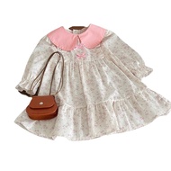 HUANGHU Store Malaysia: Small Floral Baby Doll Ruffle Dress in Light Color - Long Style