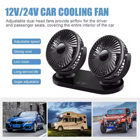 24V 12v Car Fan 5V / 12v / 24V Car USB Fan Cooling Car Fan Dual Head Car fan 3 Speeds Adjustable For