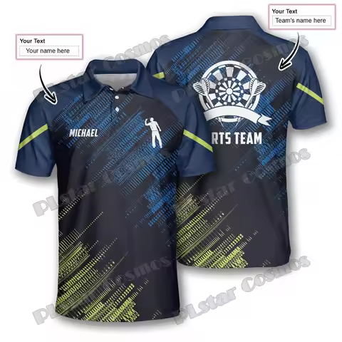 Green Blue Sports Style Personalized Darts 3D Printed Fashion Men's Polo Shirts Summer Casual Unisex