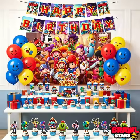 Birthday Presents Brawl Stars Themed Birthday Party Supplies Banner Wall Ornaments Anime Paper Deskt