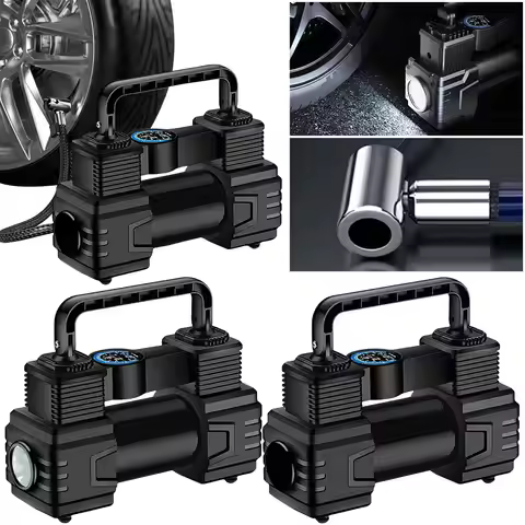 Car Tire Pump Auto Air Compressor with LED Light 12V Electric Car Tire Inflator Vacuum Tire Pump for