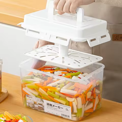 4/5L Pickle Jar with Press Plate Leakproof Kitchen Organizer Bins For Gherkin Sauerkraut Olive And K