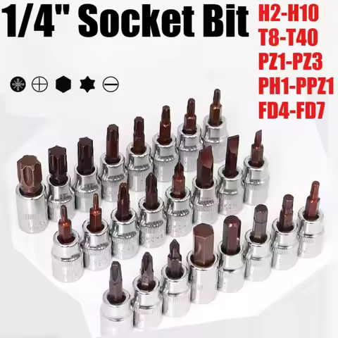 1/4" H2-H10 Hex Bit Socket Set T8-T40 Torx Bit Socket Set PZ1-PZ3,PH1-PPZ1,FD4-FD7 Phillips Slotted 