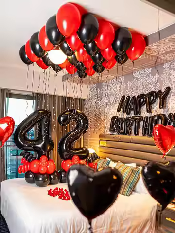 53-Piece Red and Black Balloon Garland Birthday Decoration Set, Including 40inch Black Foil Number B